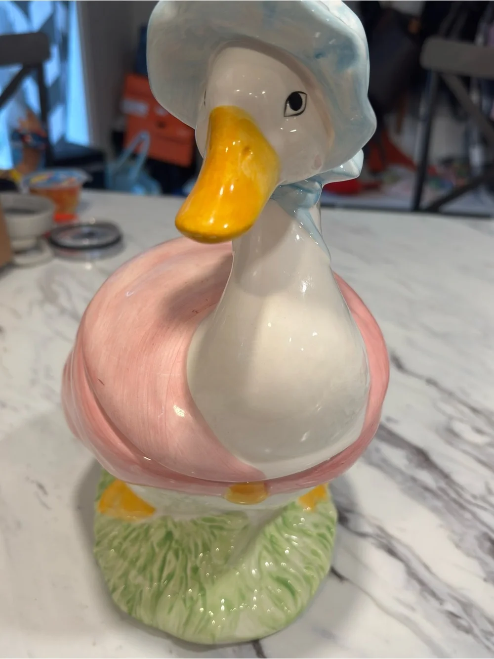 Vintage Jemima Style Duck Cookie Jar Pink Blue Bonnet Taiwan A-America